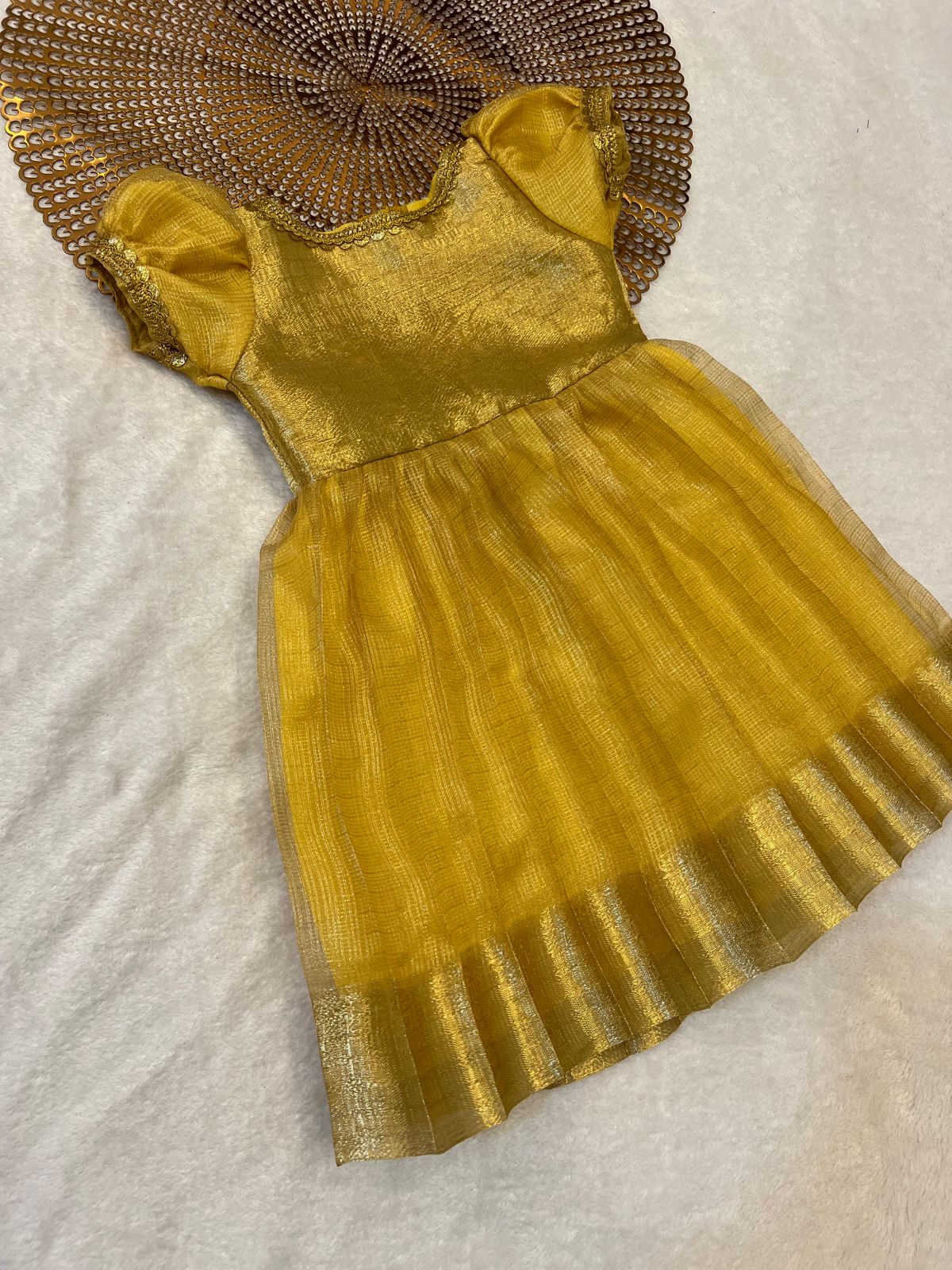 Naira Golden Puff Sleeve Frock