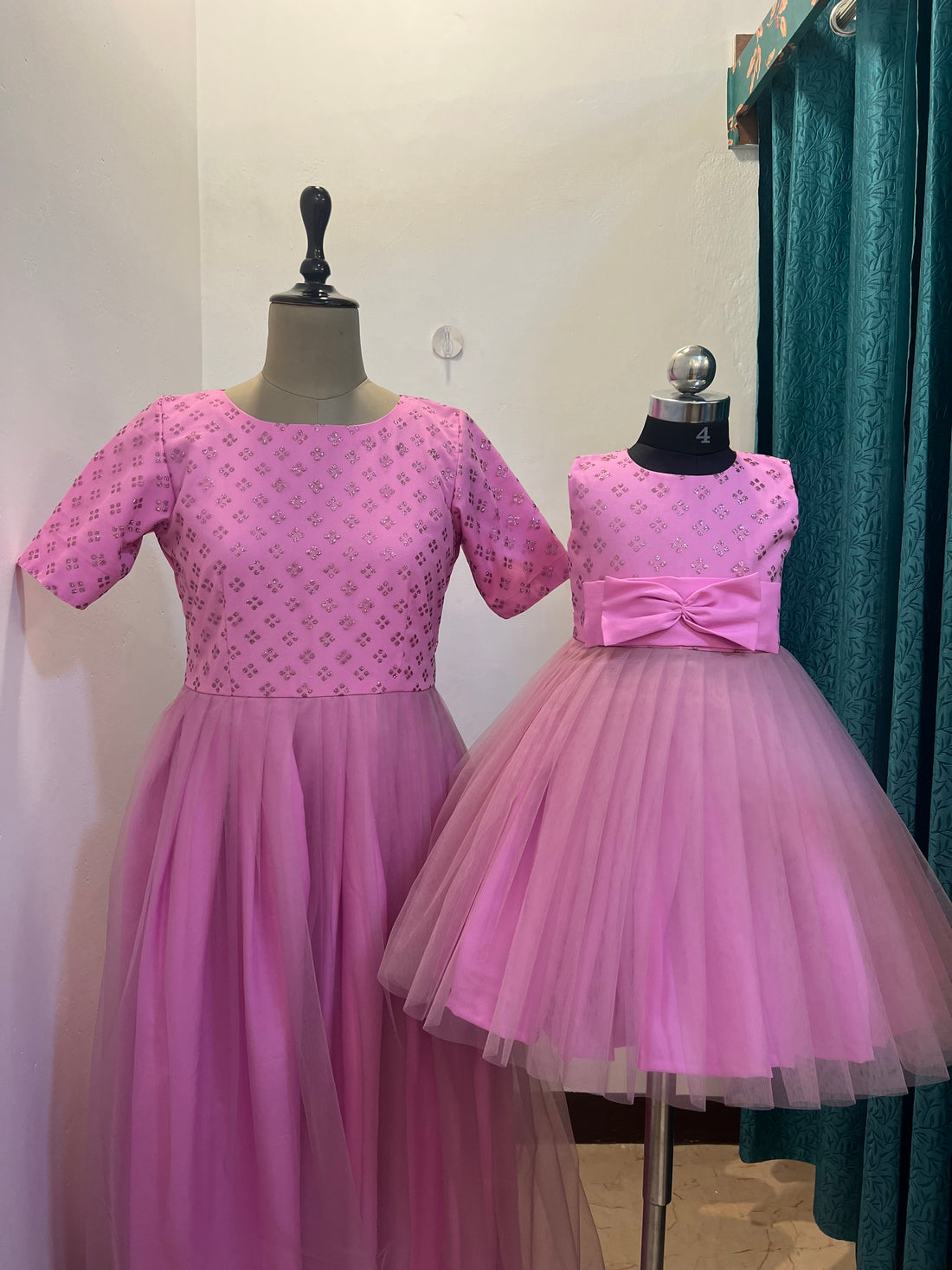 Candy Pink Mom and Daughter Combo Dress