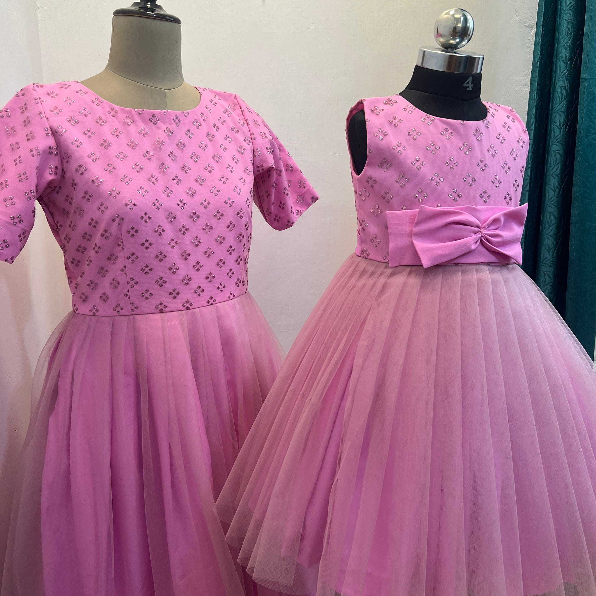 Candy Pink Mom and Daughter Combo Dress