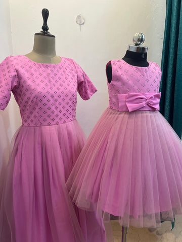 Candy Pink Mom and Daughter Combo Dress