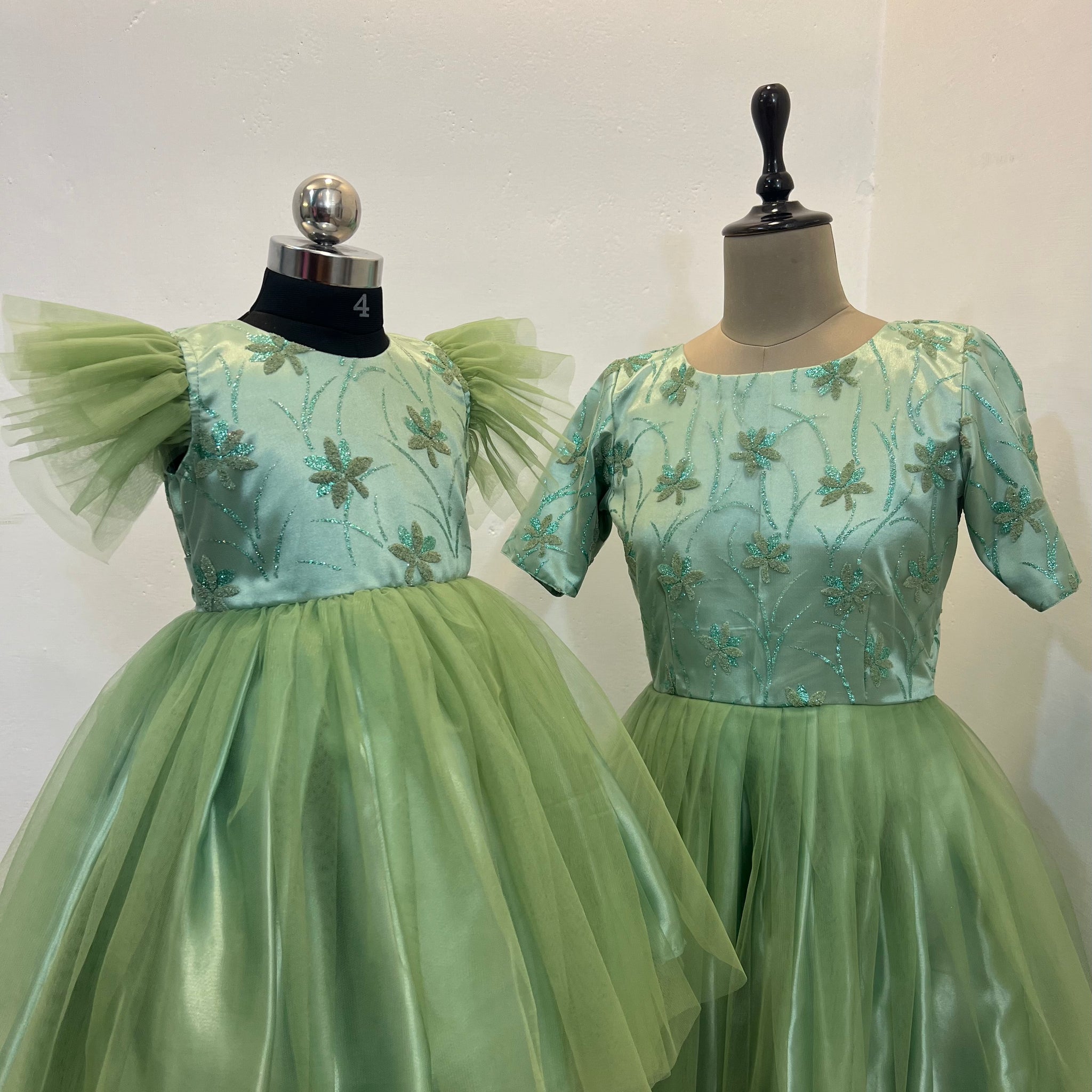 Glitter Green Mom and Daughter Combo Dress