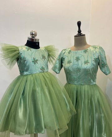 Glitter Green Mom and Daughter Combo Dress