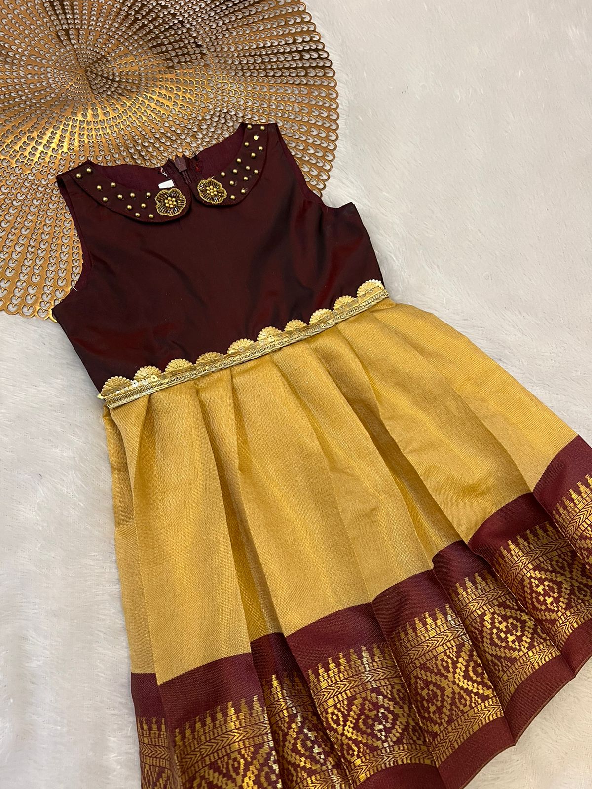 Shiya - Brown gold  Peterpan collar Frock