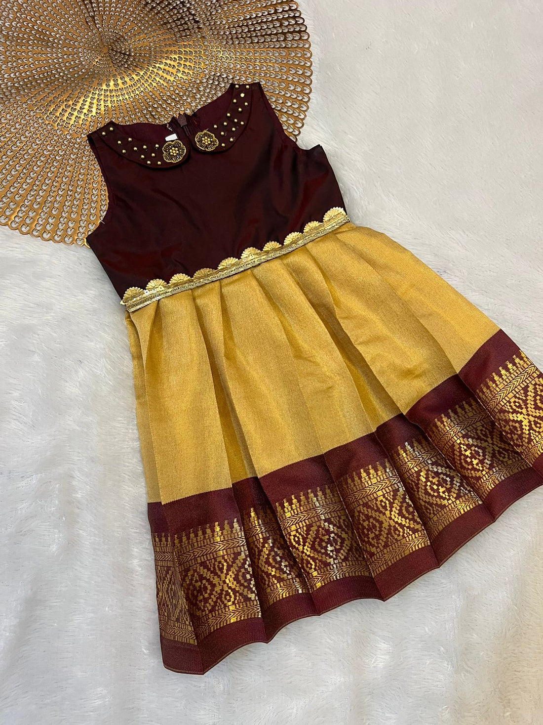 Shiya - Brown gold  Peterpan collar Frock