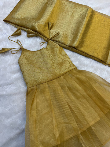 Golden tissue silk Minipattu with Golden Saree